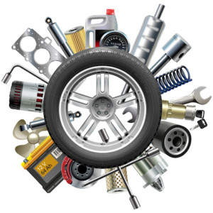 Vector Car Spares Concept with Wheel isolated on white background